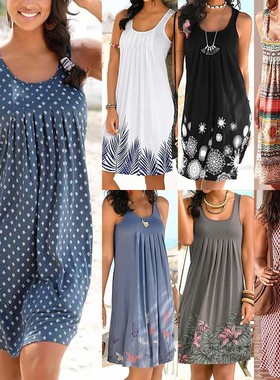 und collar locating printing Dresses Casual气质无袖连衣裙女