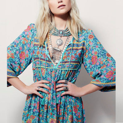 Sleeve Casual Party Vintage Bohemian  Maxi Dress one piece