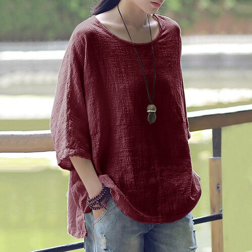 Bat Sleeve Round Neck Solid T-Shirt蝙蝠袖圆领纯色宽松套头T恤