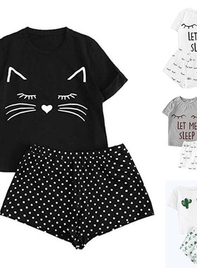Women Pajamas for Girls Shorts T-Shirt Sleepwear Set pyjama