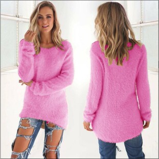 long top. Fashionable color sweater women solid sleeved