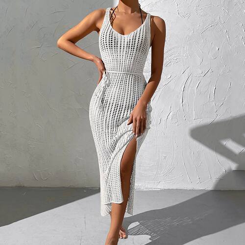 Solid color hollow out beach cover up dress纯色镂空连衣裙女