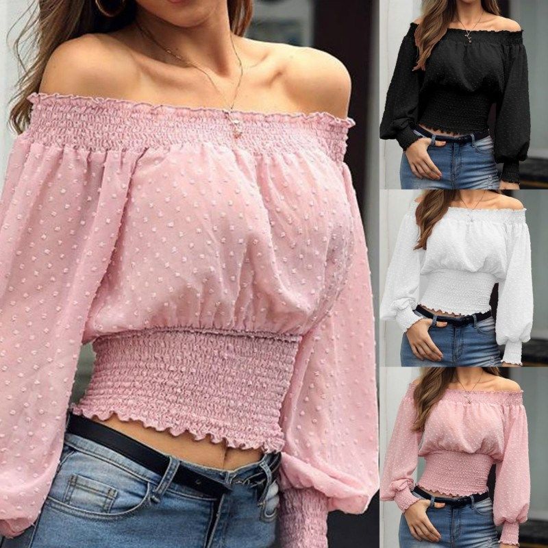 Blouse Off Shoulder Shirts For Women Elegant Shirt Tops Lady