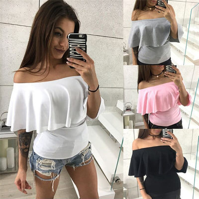 Sexy Solid Color Tops Ladies Elegant Short Sleeve Shirt Tops