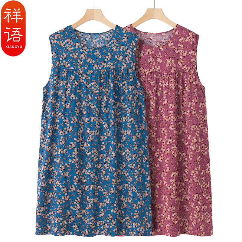 妈妈款睡裙无袖棉绸睡衣薄款裙子