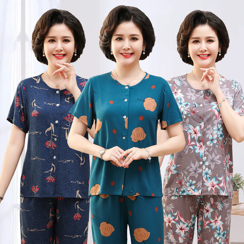 中老年人睡衣女士妈妈款对襟开衫