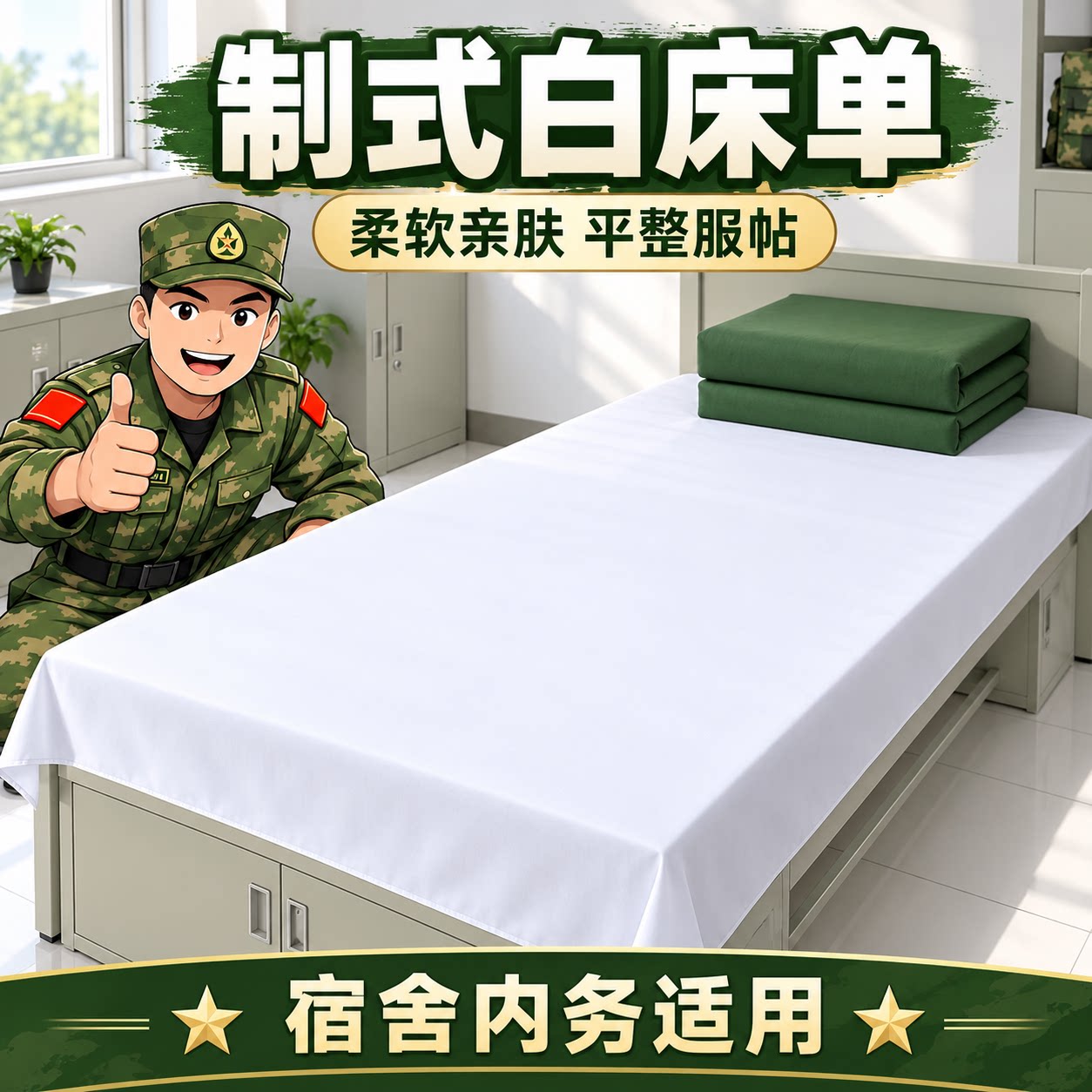 制式白床单抗皱军训宿舍单人纯棉加厚军人内务纯白色垫单床单