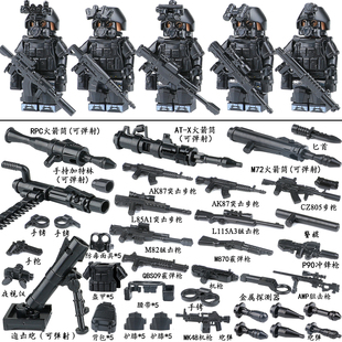 积木特种兵人仔警察士兵军事小人武器迫击炮拼装男孩子玩具