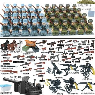 军事积木二战兵人人仔八路军苏德美军人偶长津湖勇士男孩拼装玩具