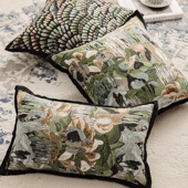 法式 中古风抱枕绿色轻奢高级感沙发客厅雪尼尔提花老虎靠垫靠枕