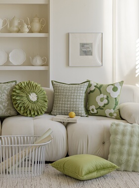 雅梵林 北欧ins绿色小清新抱枕刺绣花朵靠垫客厅沙发靠枕床头靠背