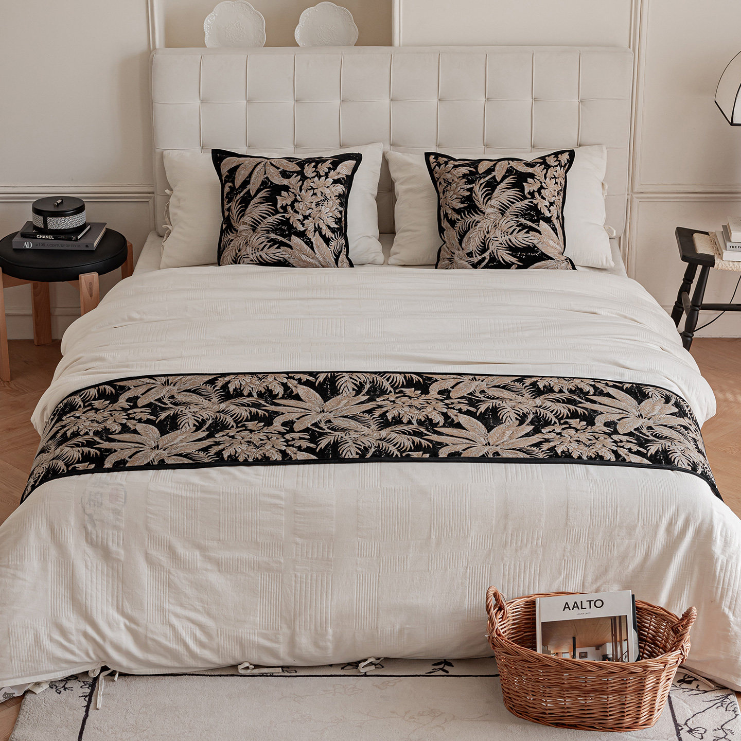 雅梵林复古美式植物搭巾酒店民宿高级感床旗床尾巾雪尼尔材质盖巾,床上用品,床旗,淘宝优惠券,粉丝福利购,淘宝优惠卷