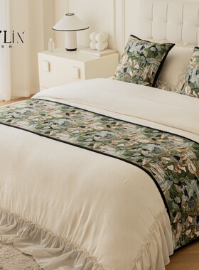 雅梵林法式中古风床尾巾复古高档轻奢民宿酒店绿色森林床旗床盖