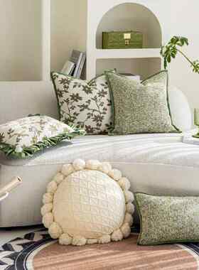 绿色系高级抱枕套北欧轻奢复古沙发客厅现代靠枕床头靠背垫长方形