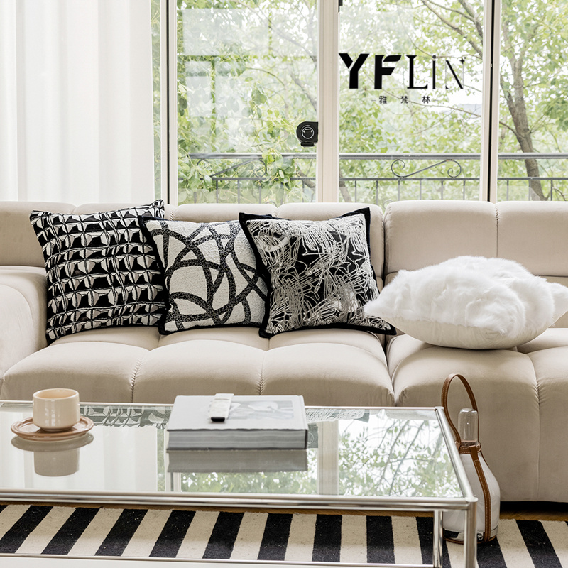 雅梵林轻奢黑白沙发抱枕套
