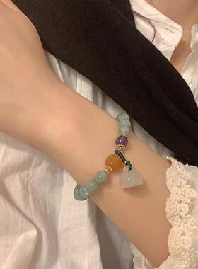 新中式玉石平安扣手链女ins小众设计时尚简约莲蓬手串高级感手饰