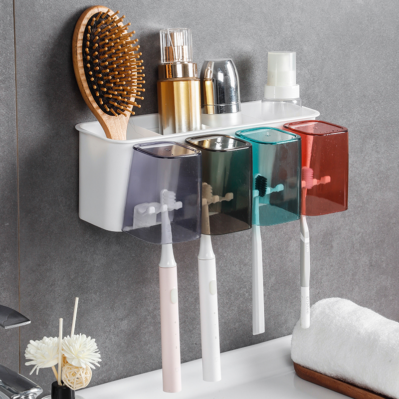 家庭牙刷漱口牙杯架免打孔壁挂式