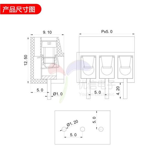 KF300 2P 3P 接线端子 铜脚 间距5.0MM 可拼接 螺钉式 250V/16A