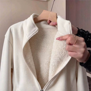 加绒厚外套女秋冬季韩系摇粒绒卫衣冲锋衣内胆冬天校服内搭神器冬