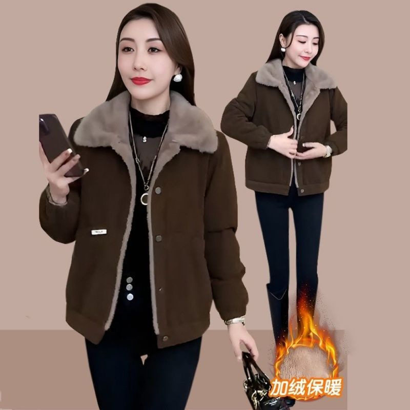 灯芯绒外套女2025冬季加绒保暖加厚百搭时尚减龄遮肚子双11妈妈装