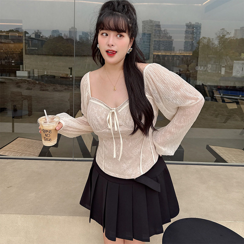 56038网纱拼接方领T恤女春季法式短款内搭辣妹紧身带胸垫大码上衣,女装/女士精品,大码内搭,淘宝优惠券,粉丝福利购,淘宝优惠卷