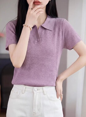 法式POLO领短袖针织衫女夏薄款修身显瘦短款翻领上衣20026春夏新