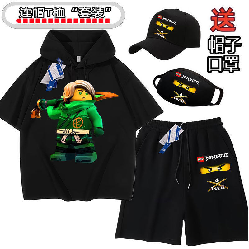 幻影忍者T恤短袖亲子装夏纯棉半袖男童衣服儿童联名服装大童套装