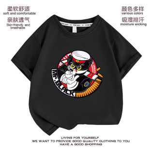 卡通黑猫警长衣服儿童t恤短袖新款夏季中大童装男女孩薄款上衣潮