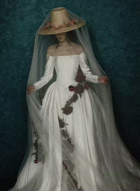 Mi唐手作素纱头纱进口软纱结婚婚礼拍照道具米黄色高透纱