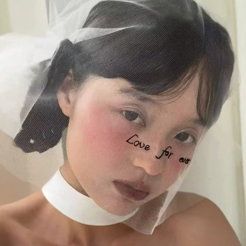 Mi唐手作刺绣头纱面纱女遮脸领证求婚短头纱拍照道具高级感小众