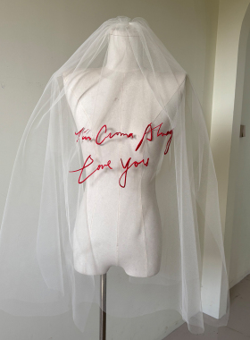 Mi唐手作红色刺绣头纱新娘主婚纱领证求婚登记拍摄影楼出片道具新