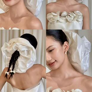Mi唐手作白色缎面发圈超大新娘头饰法式高级感大肠发圈婚纱配饰