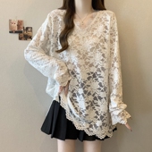 胖独气质中长版 蕾丝V领长袖 内搭衣女春秋2026大尺码 遮屁股上0206e
