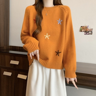 秋冬立体花朵刺绣毛衣女2025大码 1014e 胖mm今年流行漂亮上衣长袖