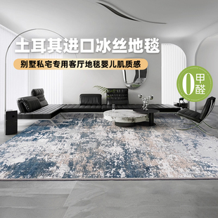 土耳其进口高档冰丝地毯别墅私宅专用客厅地毯婴儿肌质感卧室地毯