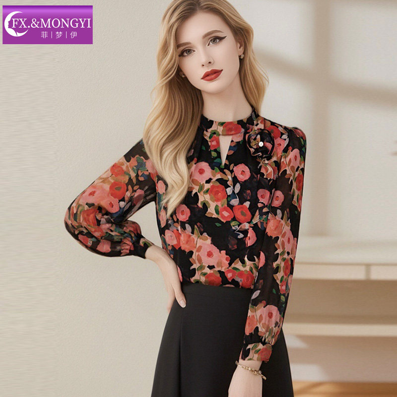 菲梦伊印花衬衫女长袖春季新款法式轻熟优雅设计感立领复古OL上衣,女装/女士精品,衬衫,淘宝优惠券,粉丝福利购,淘宝优惠卷