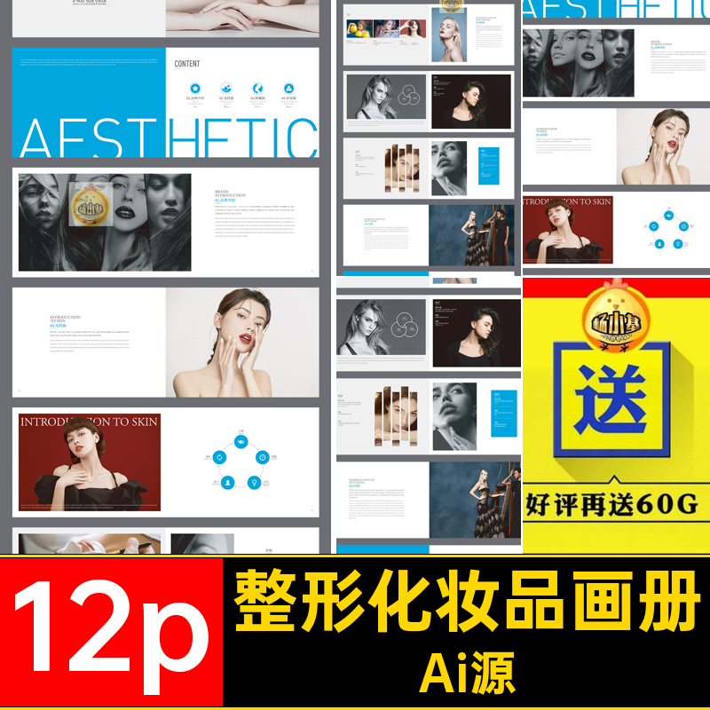 12美容护肤品整形化妆品抗衰老产品宣传画册手册AI设计素材模板