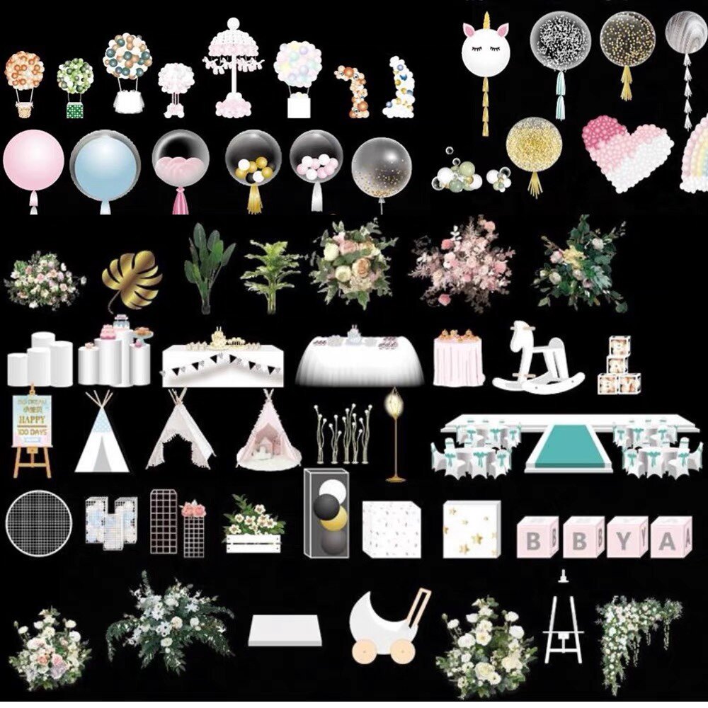 ins风小清新网红气球链宝宝生日派对气球背景AI求婚订婚宴素材