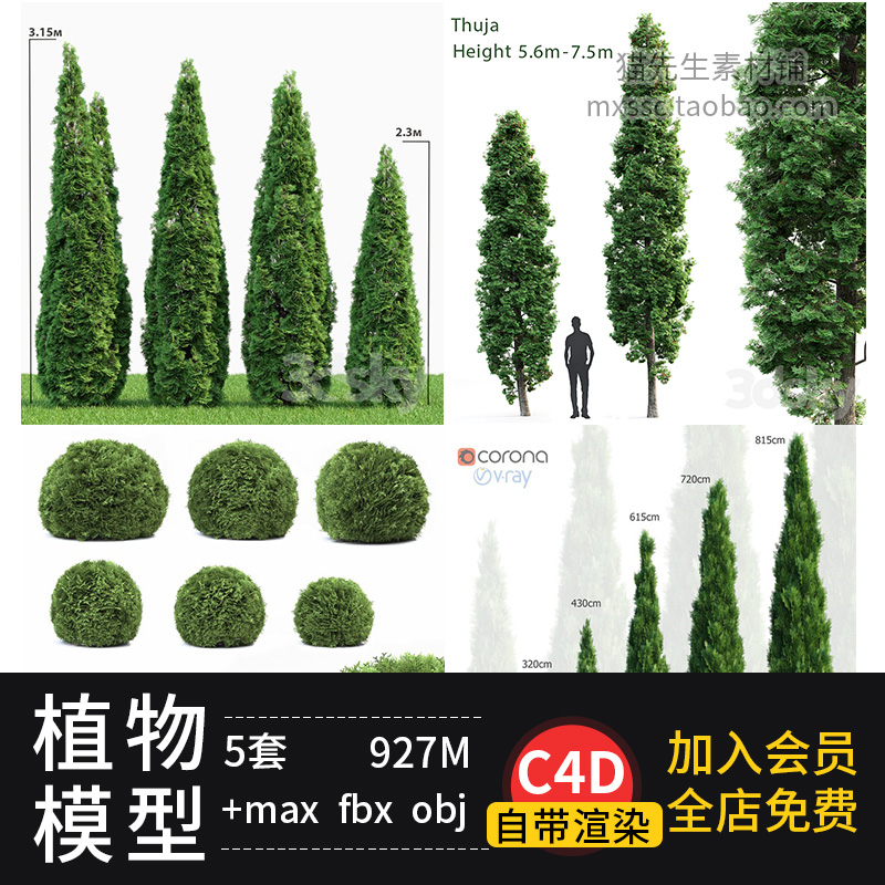 C4D景观植物绿植植被树木灌木乔木模型max fbx obj工程文件带贴图