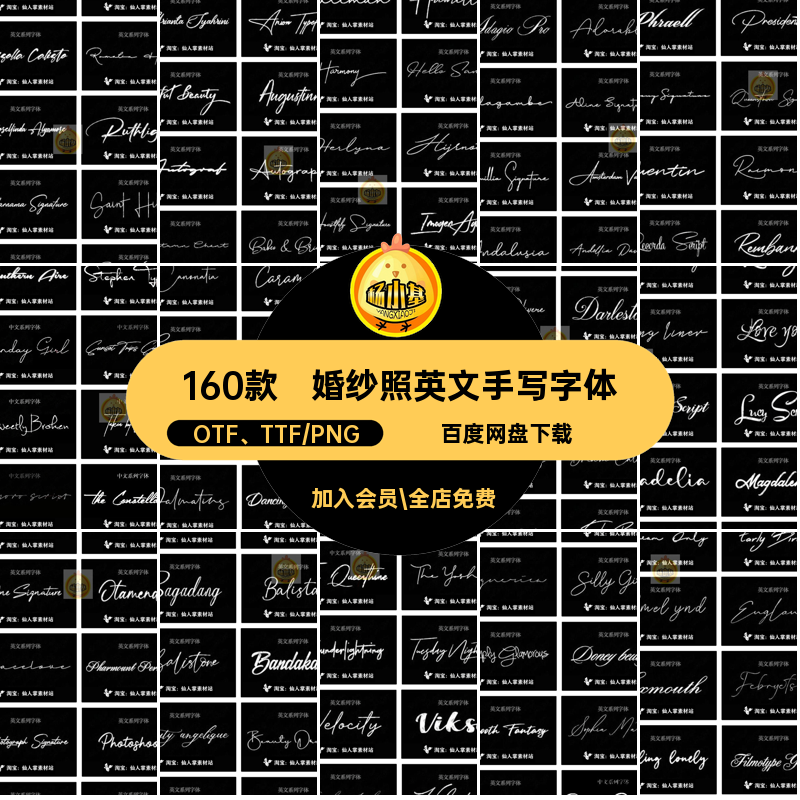 160款连笔英文手写字体涂鸦素材排版烫画照片贺卡婚纱照Ps文字