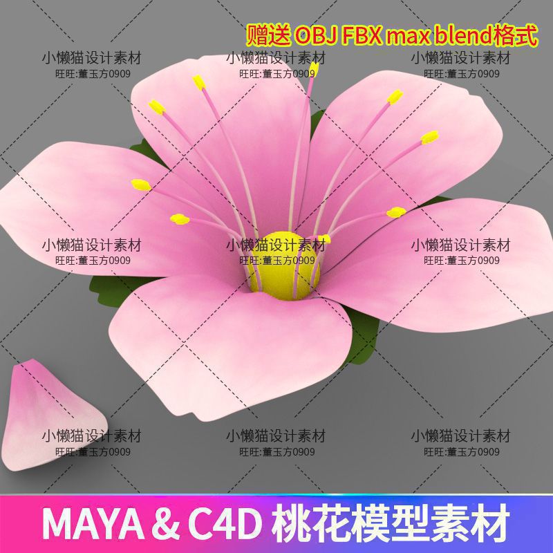 Maya桃花blender花瓣3dmax桃花c4d花瓣obj fbx植物模型素材-07328