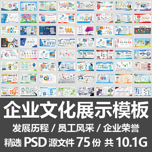 企业文化展示模板/公司发展历程员工风采企业荣誉背景墙PSD源文件