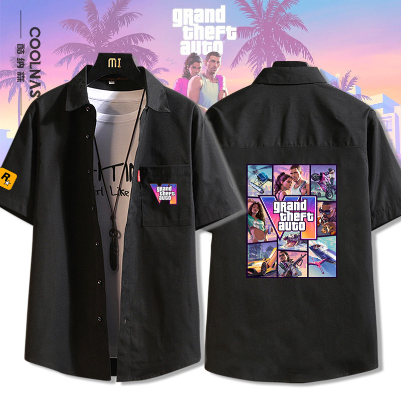 GTA6游戏周边衣服R星侠盗猎车手男女短袖衬衫夏季翻领半袖T恤外套