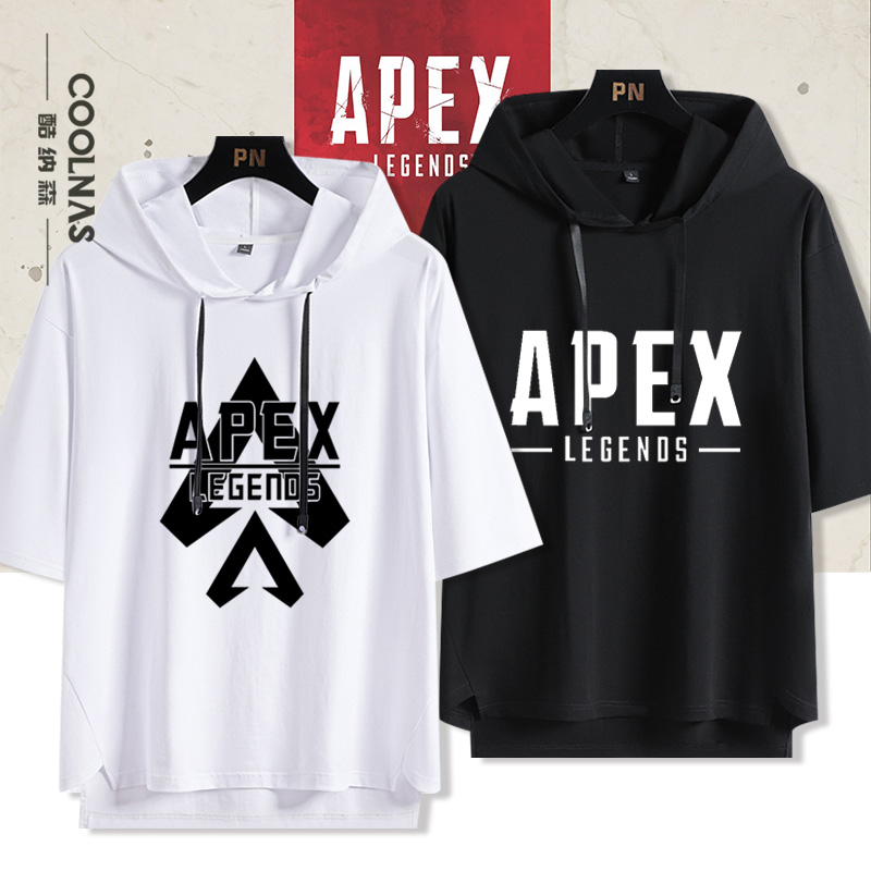 APEX游戏联名周边带帽短袖t恤男生夏季宽松五分袖潮流半袖上衣服