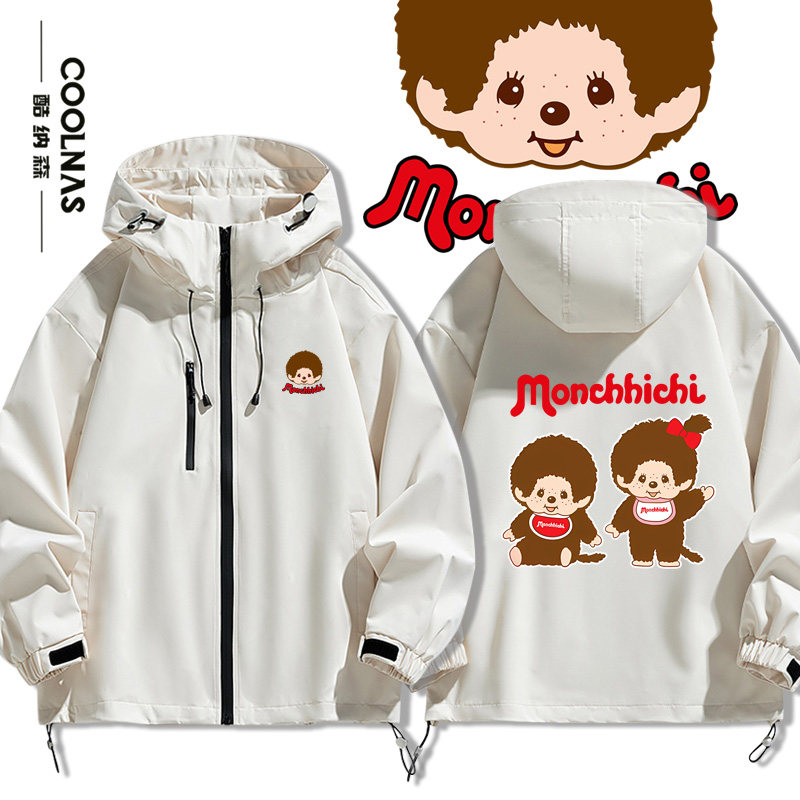 蒙奇奇Monchhichi周边卡通图案同款男女连帽冲锋衣春秋夹克外套潮