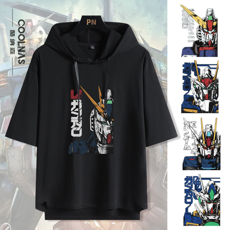 机动战士高达Gundam动漫联名连帽短袖T恤夏季青少年宽松半截袖潮
