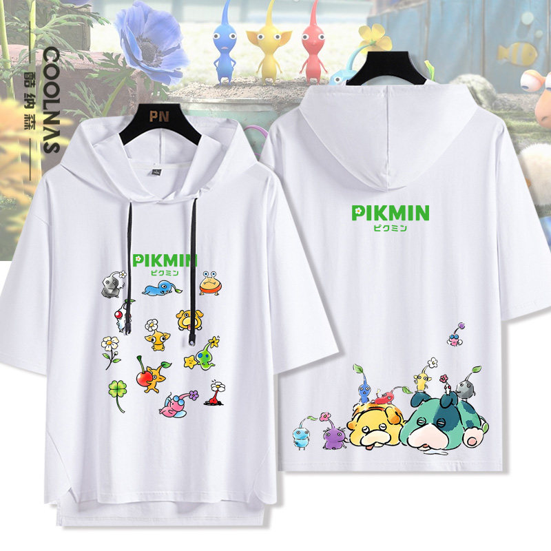 皮克敏PIKMIN4动漫周边连帽短袖T恤男女薄款宽松百搭半袖上衣新款