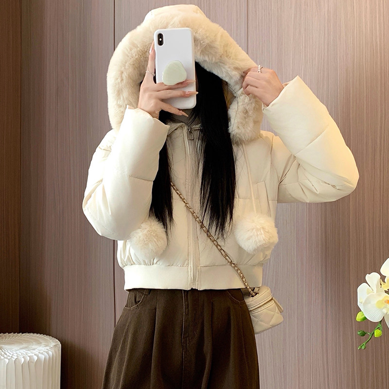 棉服女外套连帽带帽冬季装女款加厚短款夹棉羽绒服高级感收腰防寒