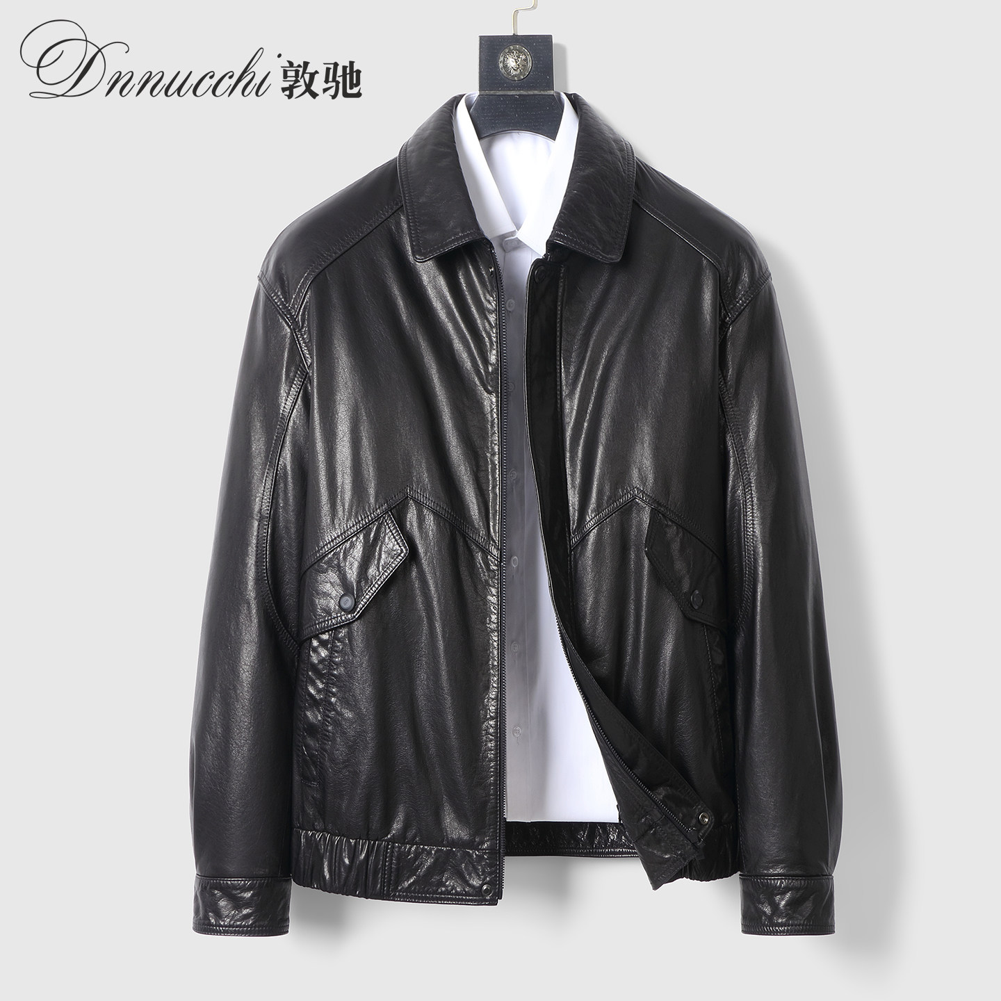 敦驰冬季新款海宁真皮皮衣男短款羽绒服头层牛皮夹克商务休闲外套