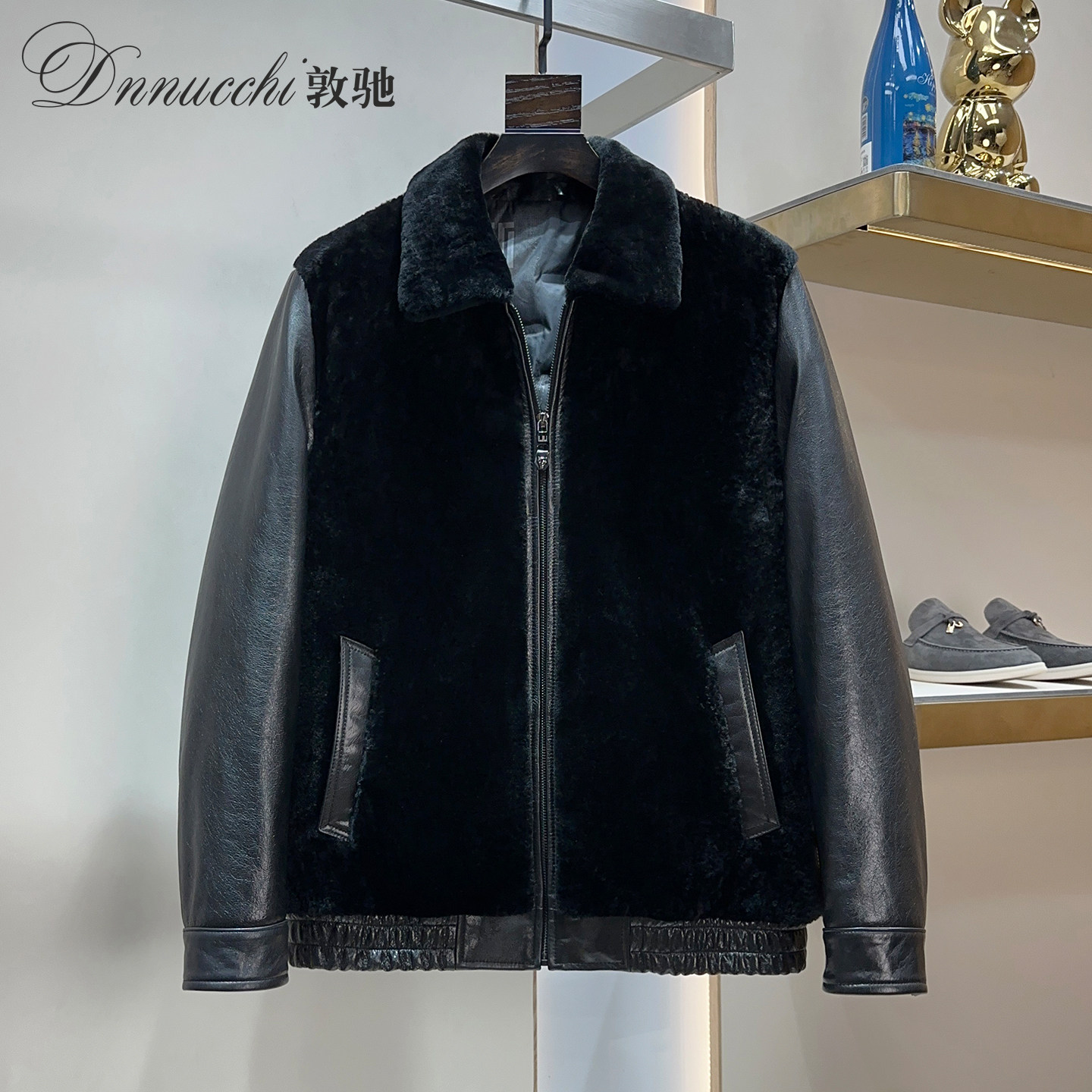 原生态皮毛一体男牛皮羽绒服外套